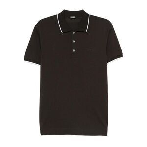 ZEGNA Men's Contrast Trim Knit Polo Shirt Men BROWN T-Shirts